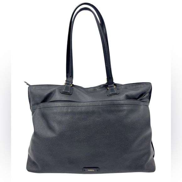 Fossil Julia Tote Black Leather Large Shoulder Bag Carryall Purse Pebbled - Picture 1 of 16